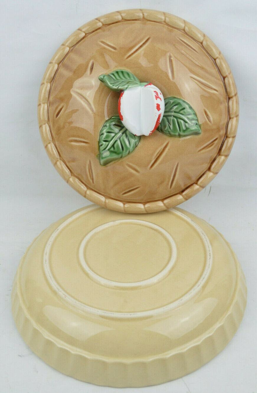 Vintage Ceramic Apple Pie Keeper Strawberry Covered Pie Dish 11x3 Brown Lid 3D